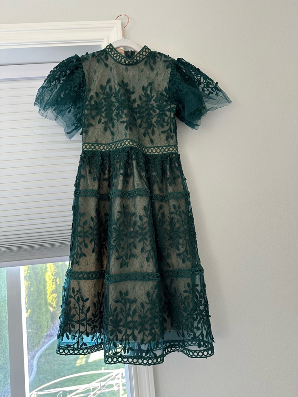 Ivy City Co Dark Teal Lace Puff-Sleeve Formal Dress